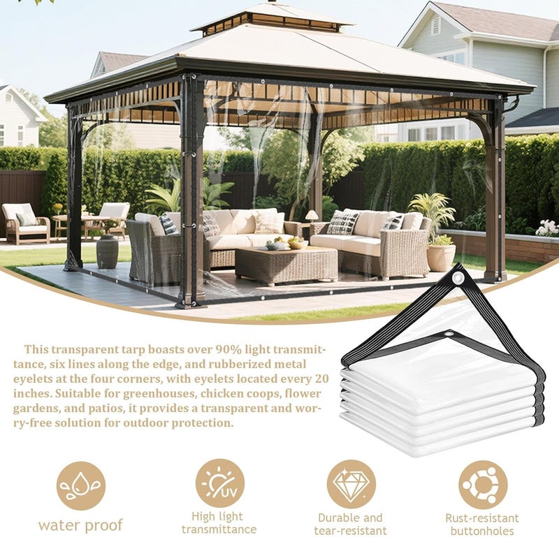 MVRFN Clear Tarp with Grommets 10x12ft Clear Tarps Heavy Duty Thickened PVC Tear Resistant Reinforced Edges for Greenhouse Patio Garden Chicken Porch Outdoor Chicken Coop Cover Greenhouse Plant Enclosure - Image 5